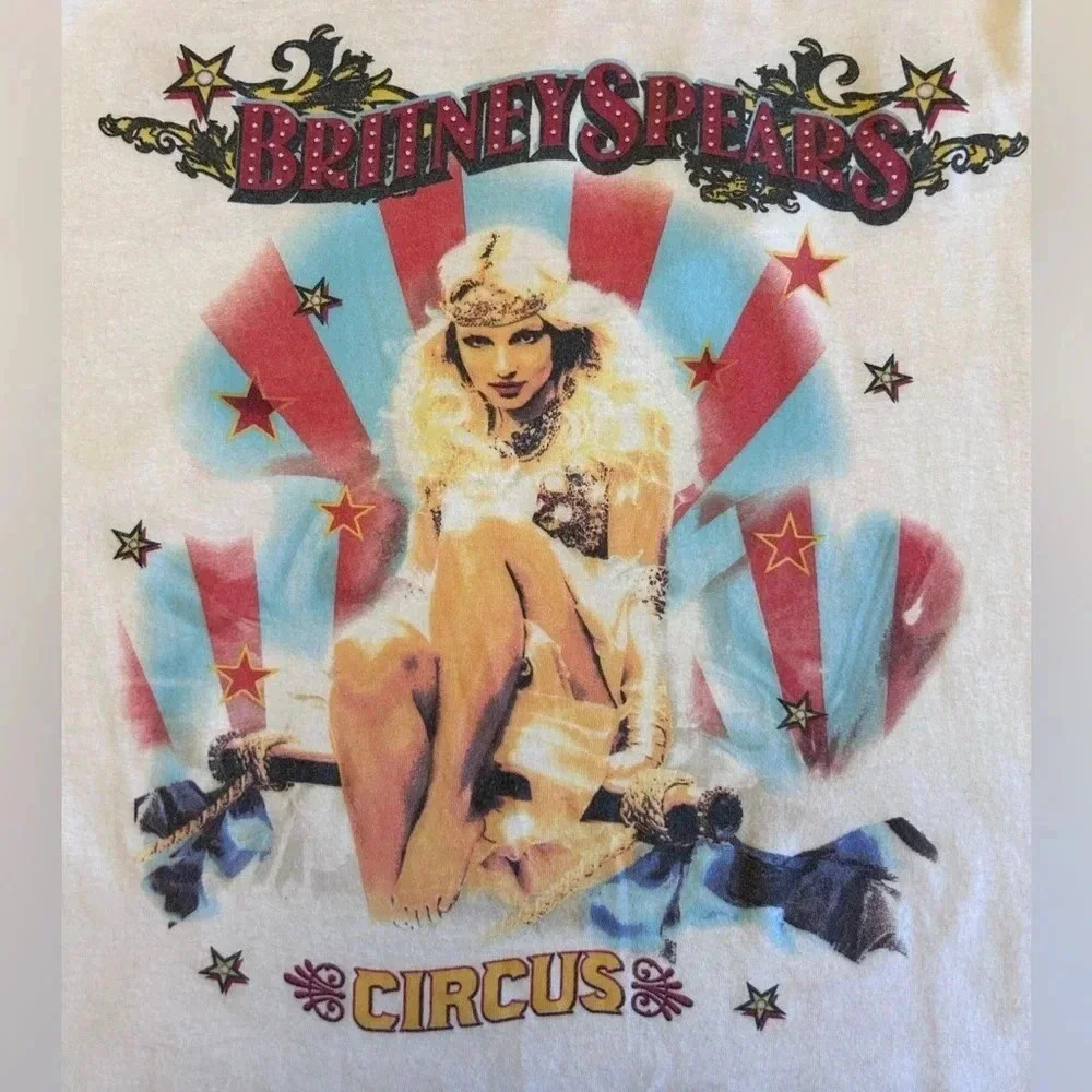 Y2K Britney Spears Circus Concert Tour Shirt White Pop Music Band Tee 2009 - Picture 8 of 8